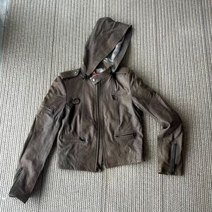 Alice + Olivia Authentic leather gray jacket with Zip hoodie Size Small